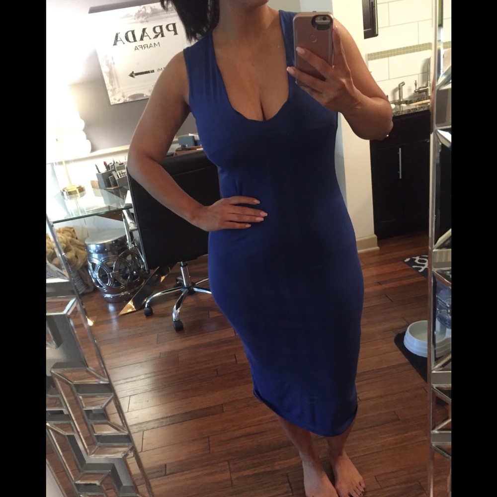 Blue Midi Plunge Dress
